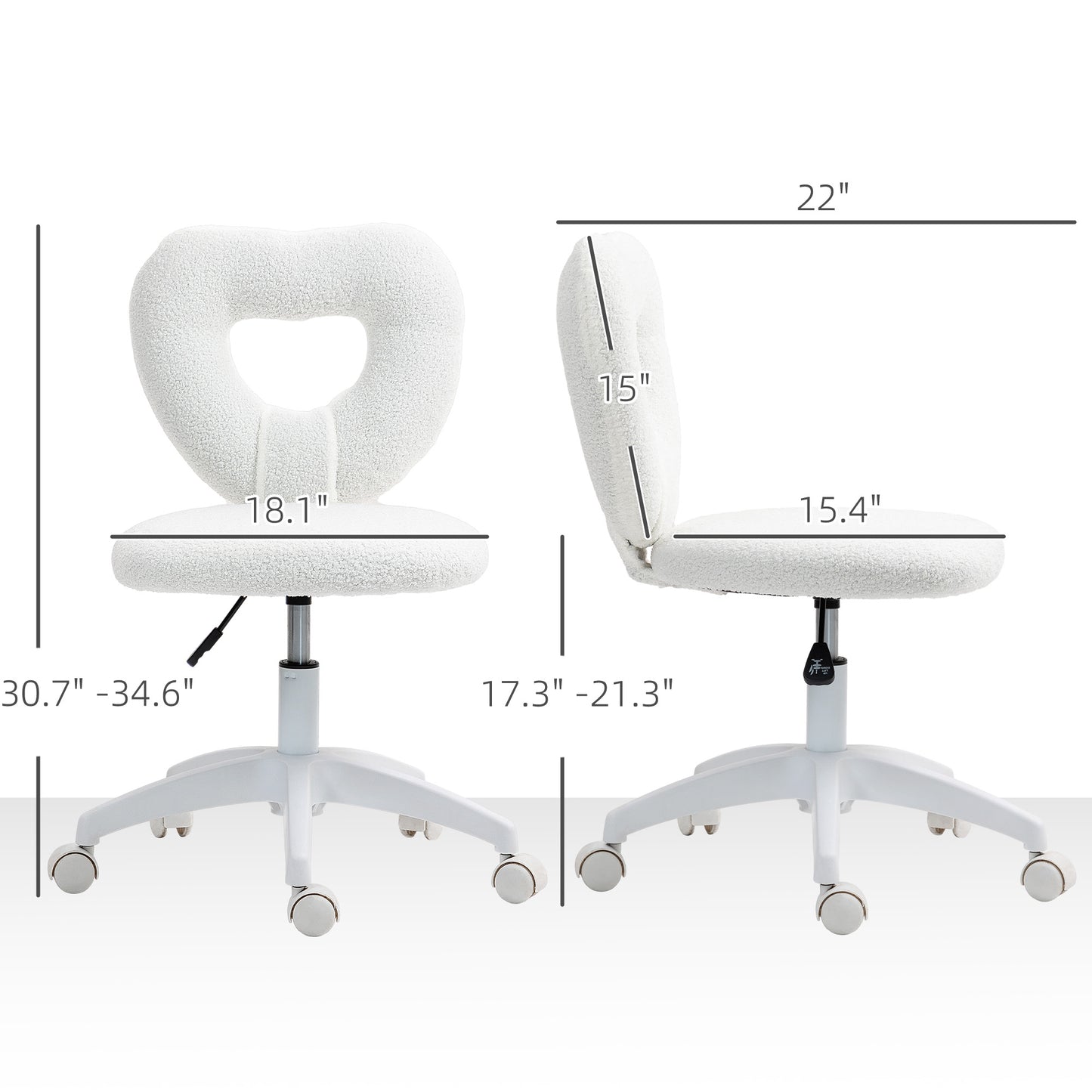 Teddy Fleece Heart-Shaped Vanity Chair - Armless Swivel Desk Chair in White