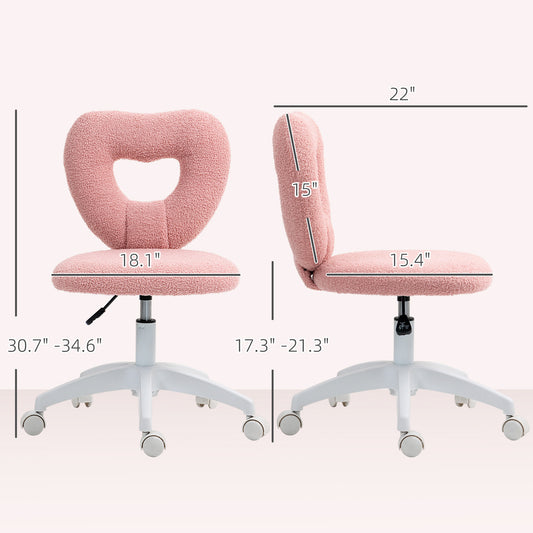 Teddy Fleece Heart-Shaped Vanity Chair - Armless Swivel Desk Chair - Pink
