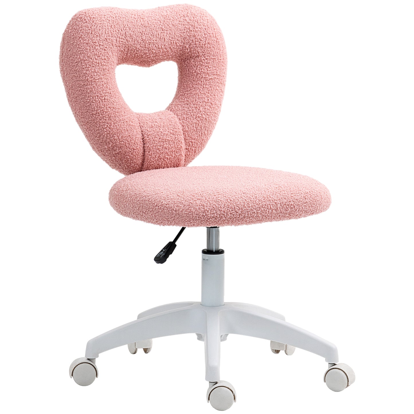 Teddy Fleece Heart-Shaped Vanity Chair - Armless Swivel Desk Chair - Pink