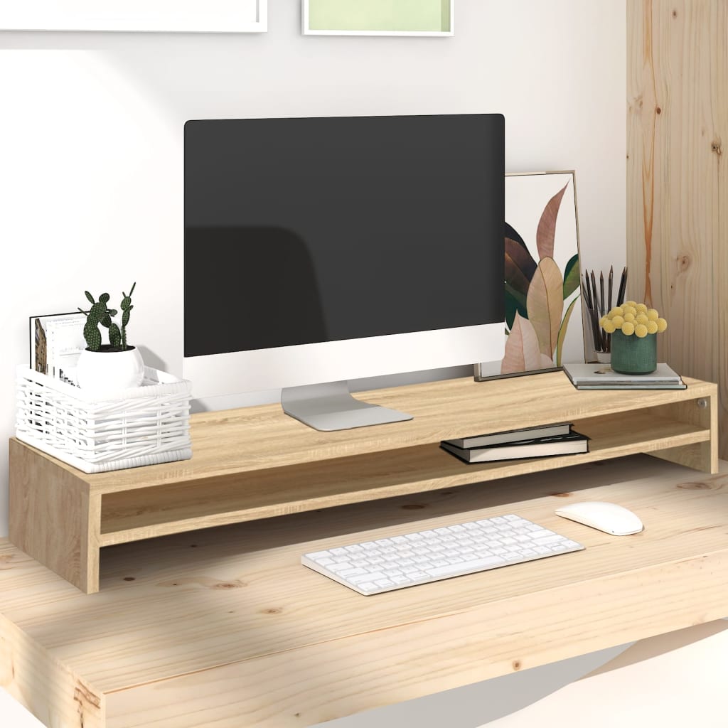 Wooden Monitor Stand with Storage - 100cm Desk Organizer