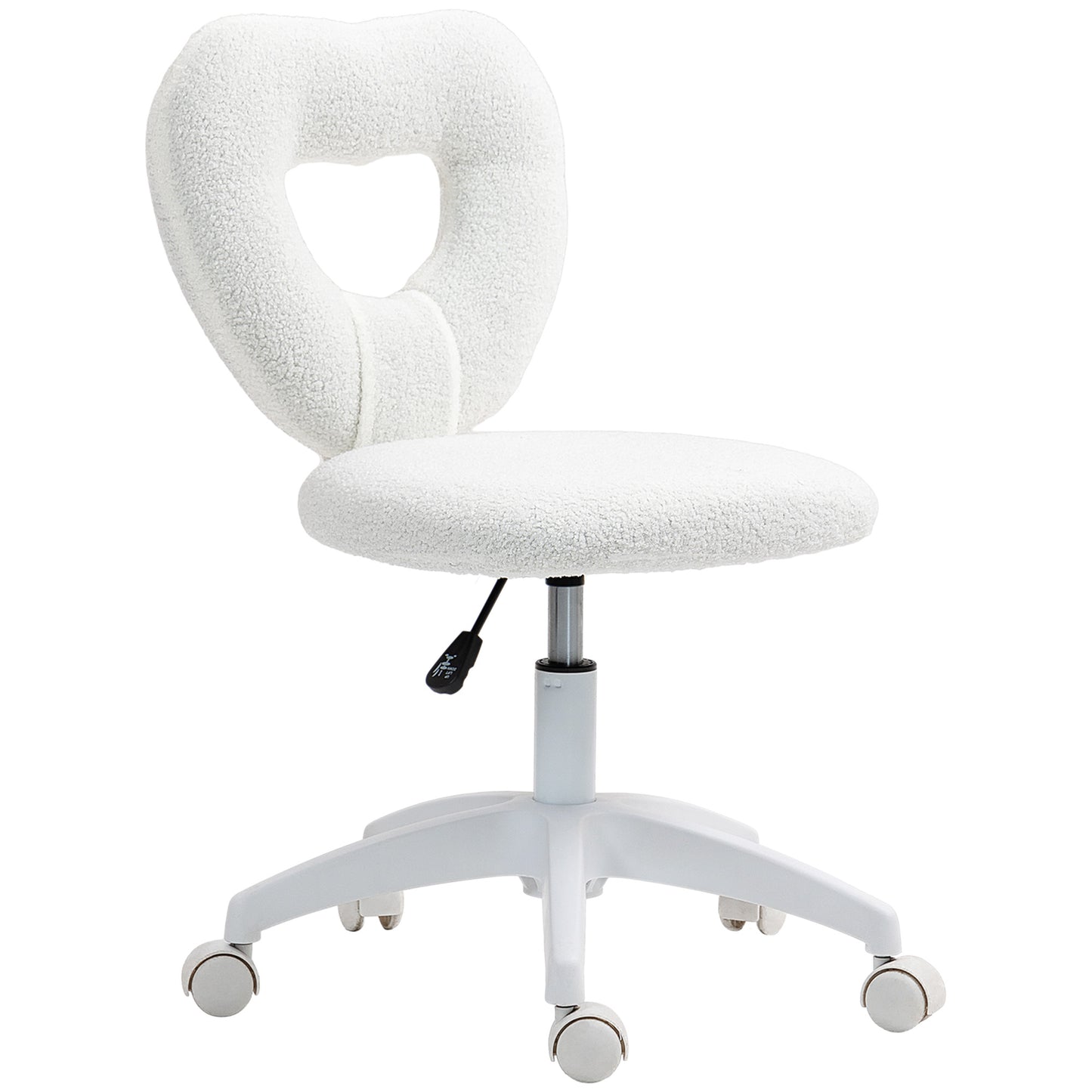 Teddy Fleece Heart-Shaped Vanity Chair - Armless Swivel Desk Chair in White
