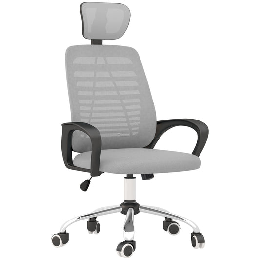 Vinsetto Ergonomic Mesh Office Chair with Rotatable Headrest - Grey Desk Chair with Lumbar Support