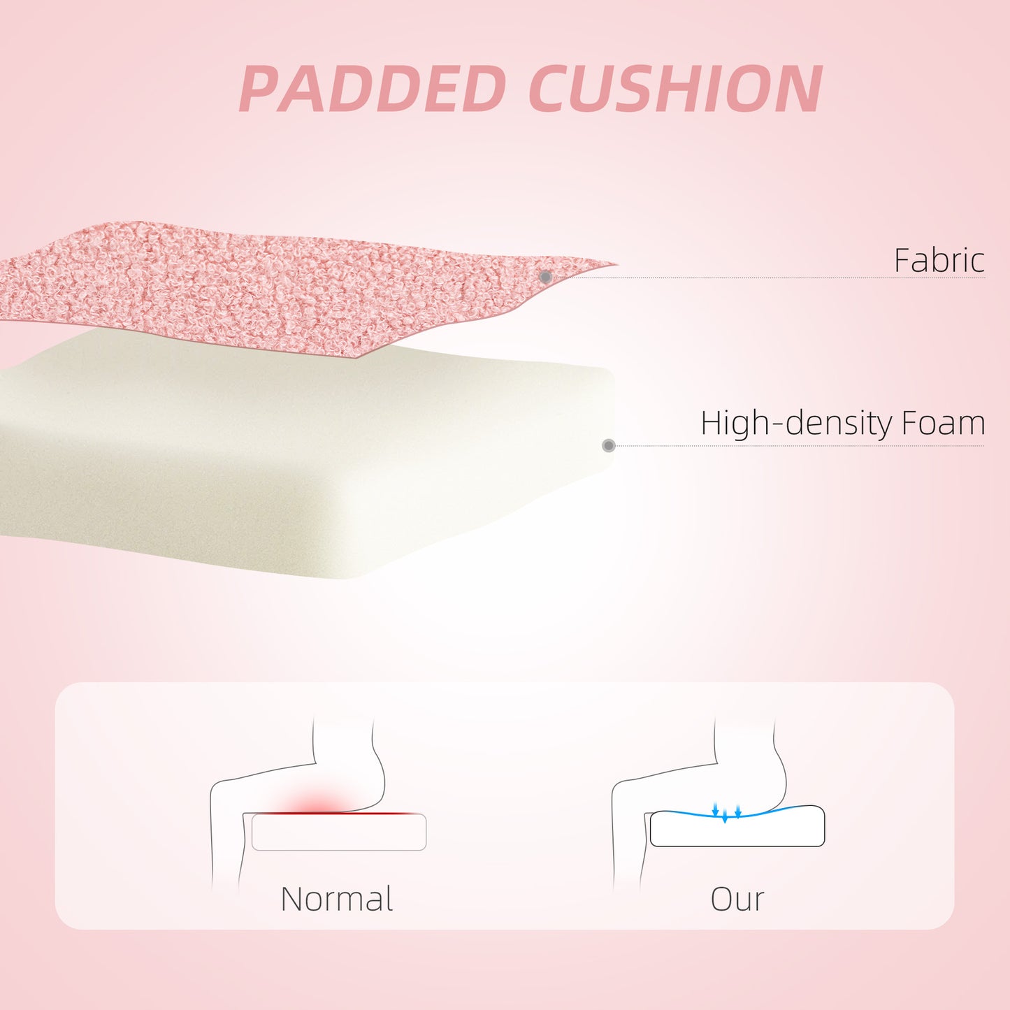 Teddy Fleece Heart-Shaped Vanity Chair - Armless Swivel Desk Chair - Pink