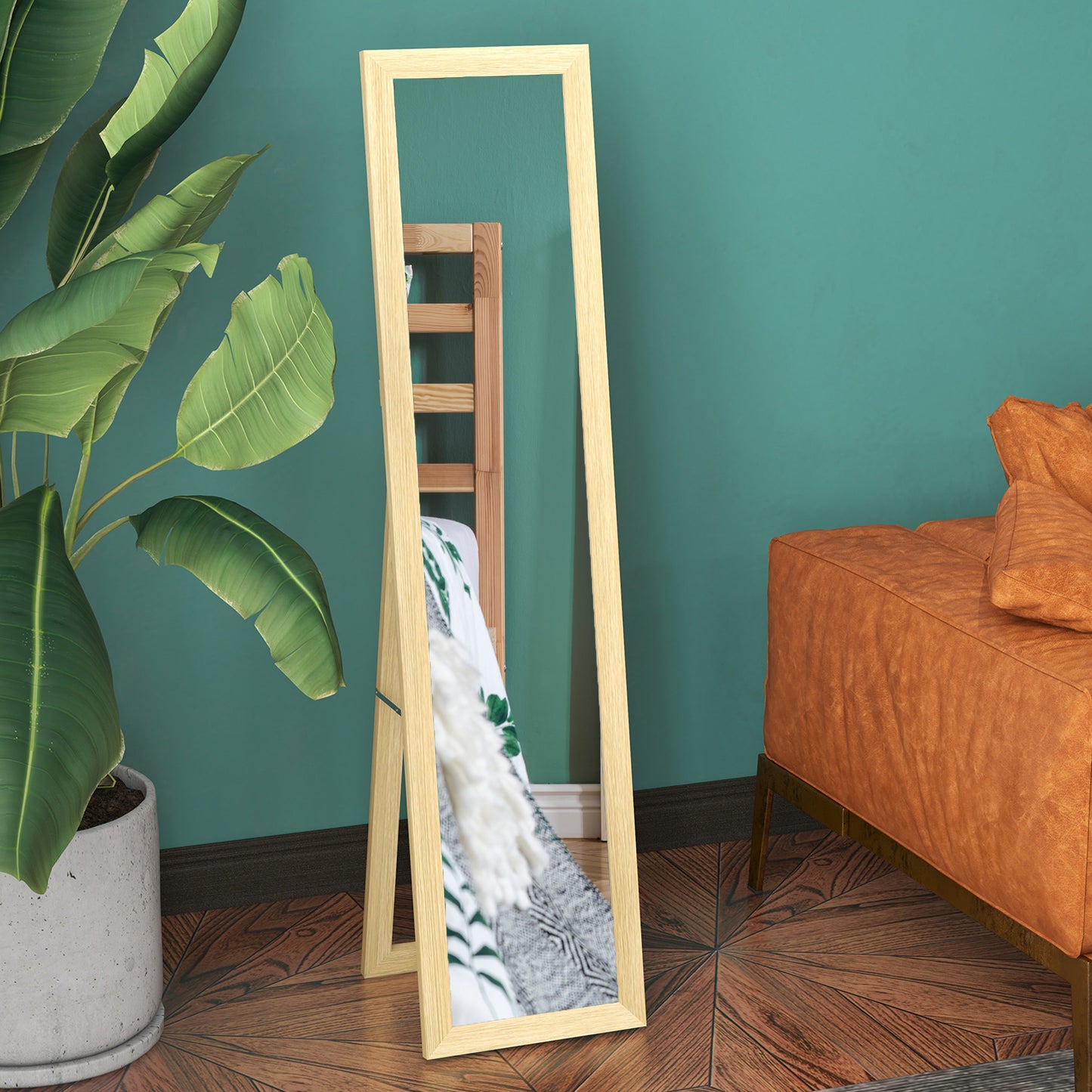 Natural Wood Full-Length Mirror – 37×157cm
