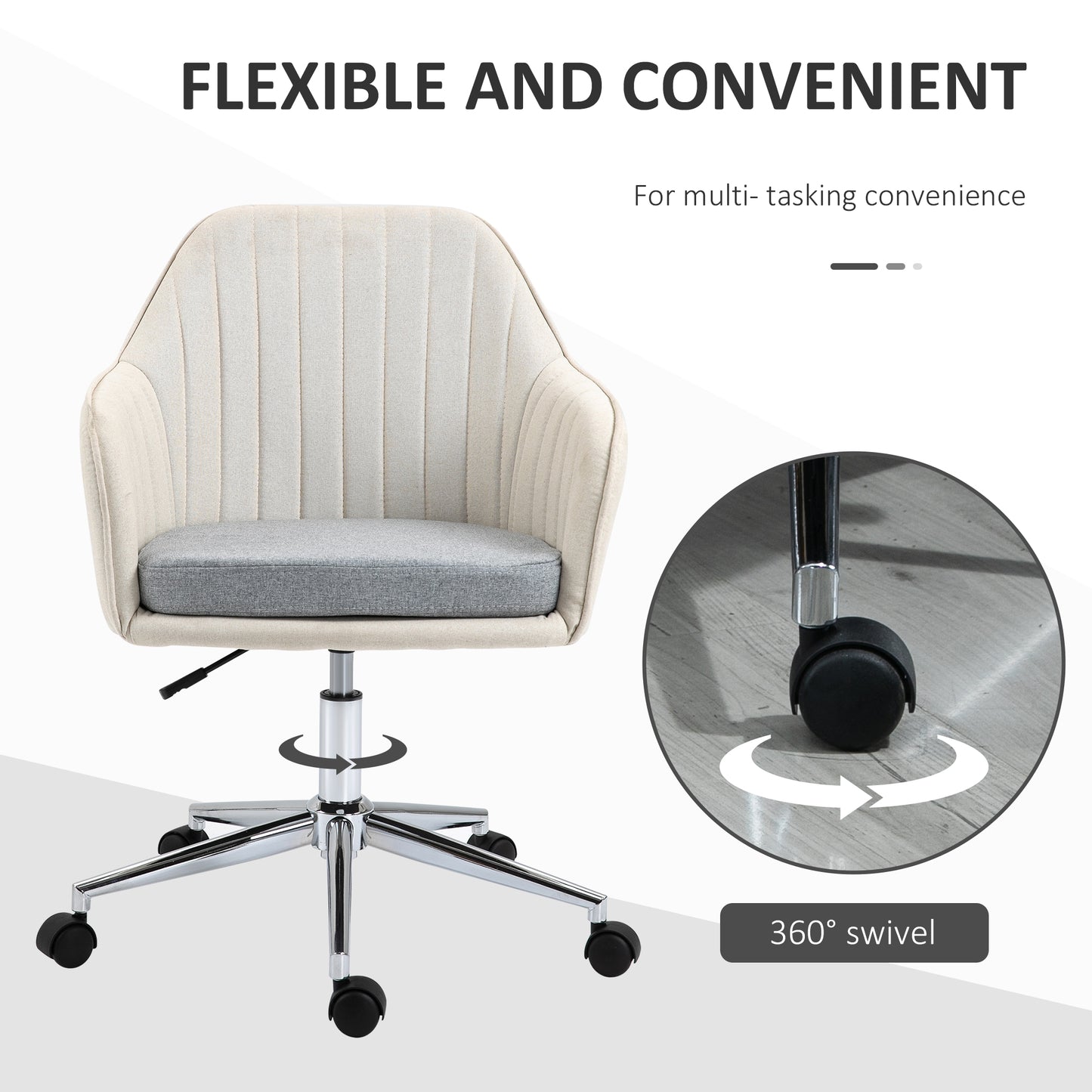 Vinsetto Swivel Office Chair with Golden Base - Beige Velvet Desk & Vanity Chair