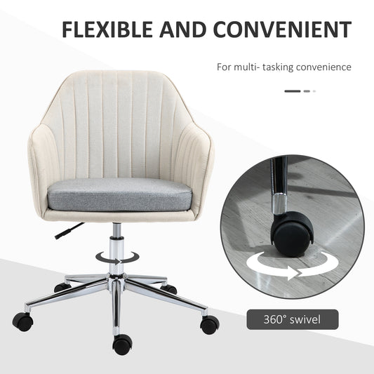 Vinsetto Swivel Office Chair with Golden Base - Beige Velvet Desk & Vanity Chair