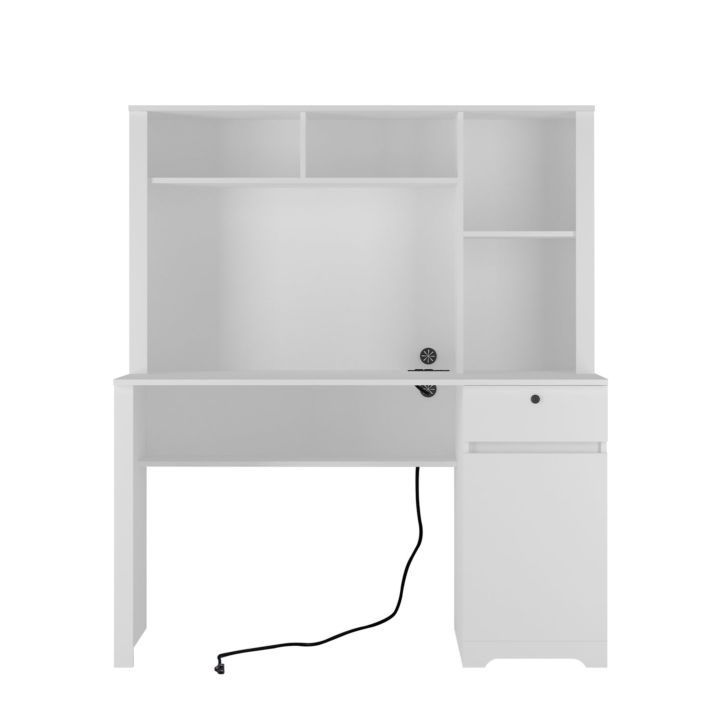 Computer Desk With Hutch & Bookshelf,Wood Executive Desk Teens Student Desk Writing Laptop Home Office Desk With Drawers,3 AC Outlets And 2 USB Charging Ports,Study Laptop Table For Home White