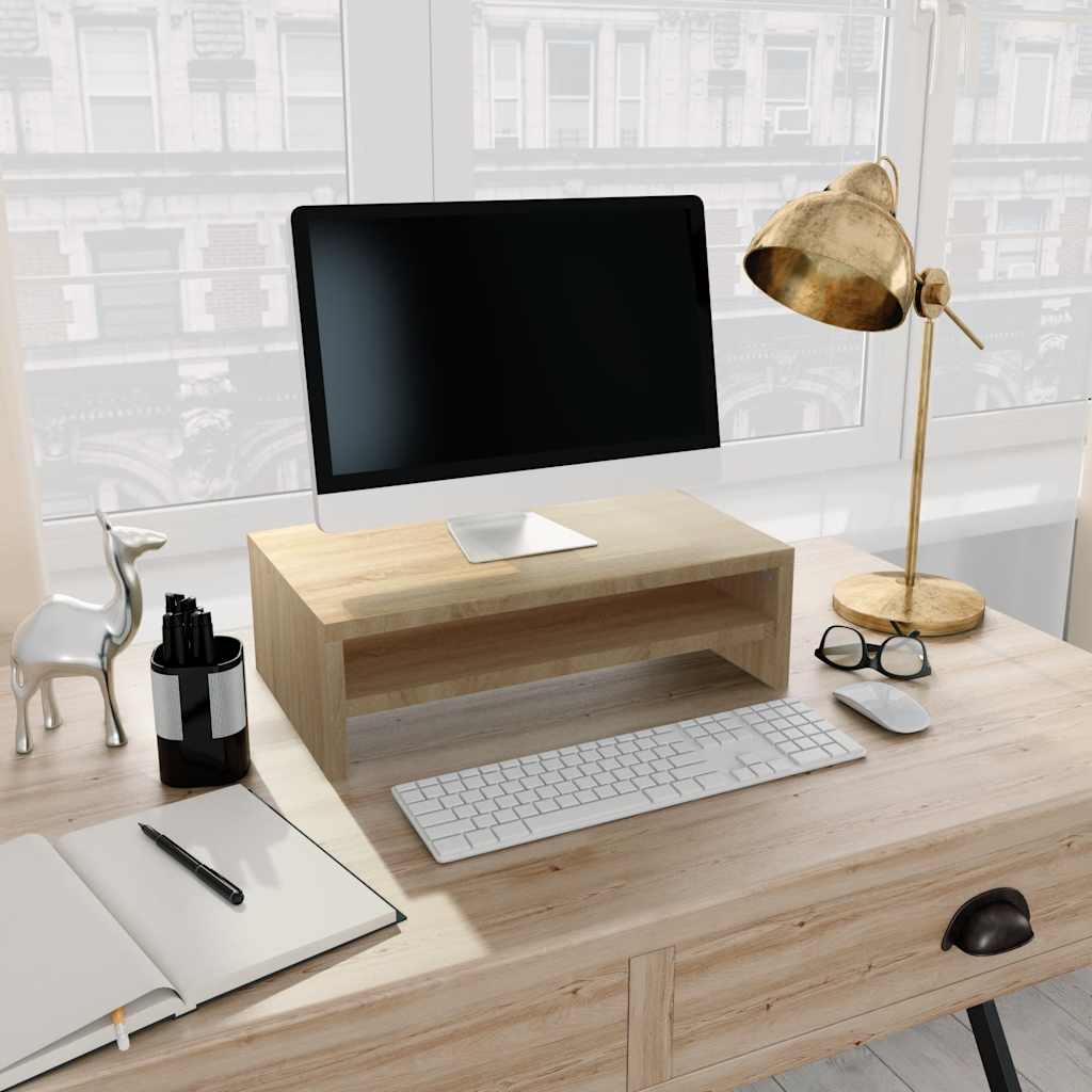 Wooden Monitor Stand 42cm - Compact Desk Riser