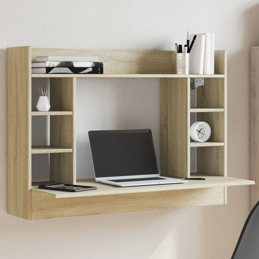 Wall-Mounted Desk with Shelves